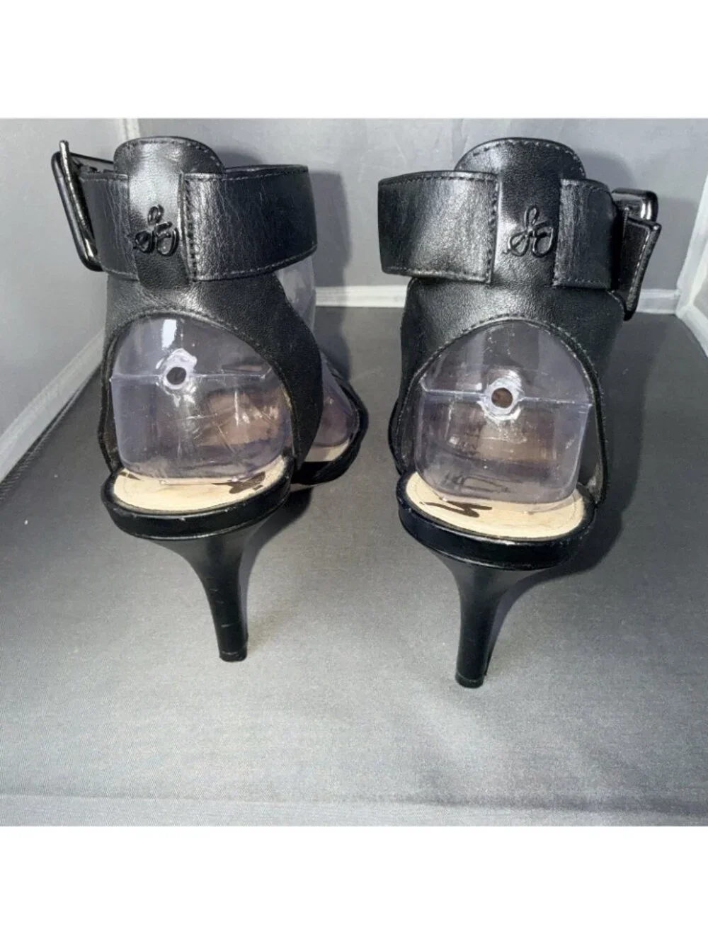 Sam Edelman Okala Croc Embossed Leather Strap Heels Black Size 8.5M - Picture 6 of 9